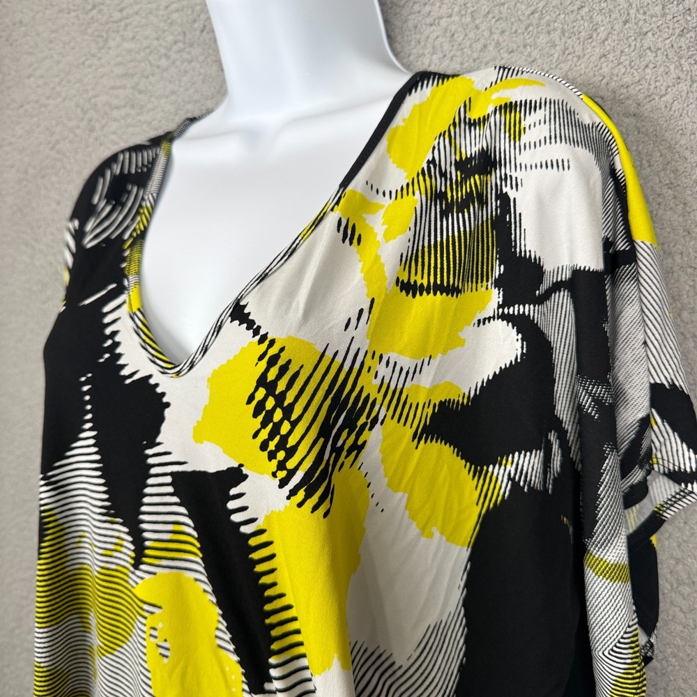 Clara Sunwoo Top Womens 1X Black Yellow Abstract Artsy Stretch‎ Tie Waist Blouse - Picture 4 of 11